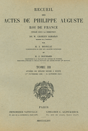 Recueil des actes de Philippe Auguste Roi de France – Tome III