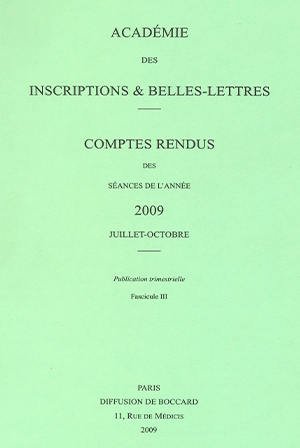 Comptes rendus de l’Académie de Juillet-Octobre 2009
