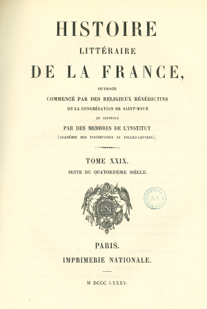 Histoire littéraire de la France. Tome 29