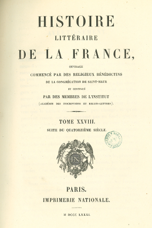 Histoire littéraire de la France. Tome 28