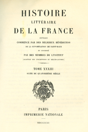 Histoire littéraire de la France. Tome 33
