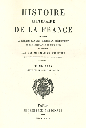 Histoire littéraire de la France. Tome 35