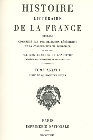 Histoire littéraire de la France. Tome 38