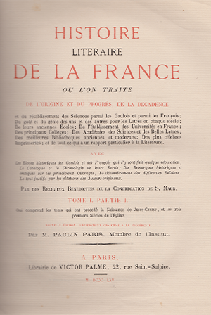 Histoire littéraire de la France. Index I : tomes I à XV