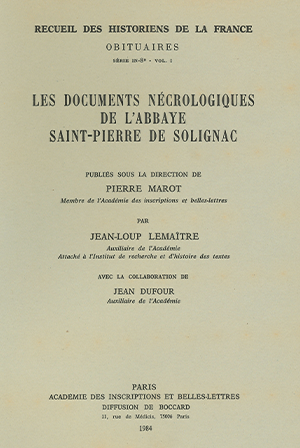 Recueil des Historiens de la France, Obituaires, vol. 1