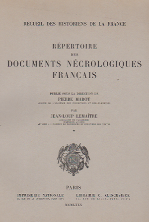 Recueil des Historiens de la France, Obituaires, vol. VII/1-2