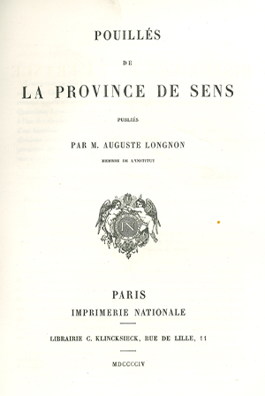 Recueil des Historiens de la France, Pouillés – Tome IV : Province de Sens