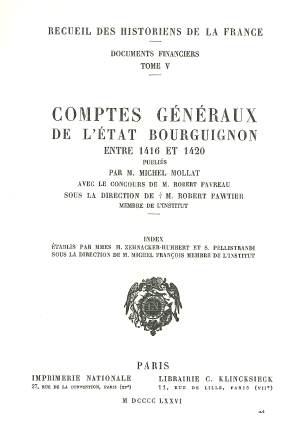 Tome V. Comptes généraux de l’État bourguignon entre 1416 et 1420 – Volume 4