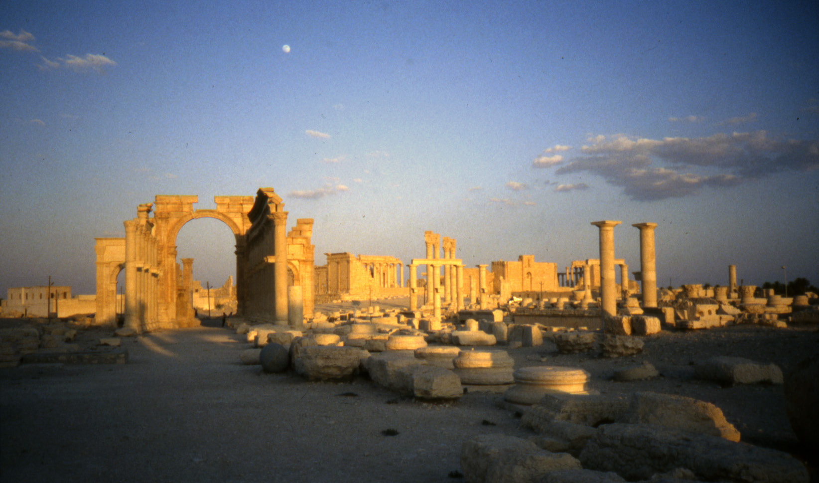 temple de bel vu depuis l'arc de la grande voie à colonnade de Palmyre, photo Pierre Gros