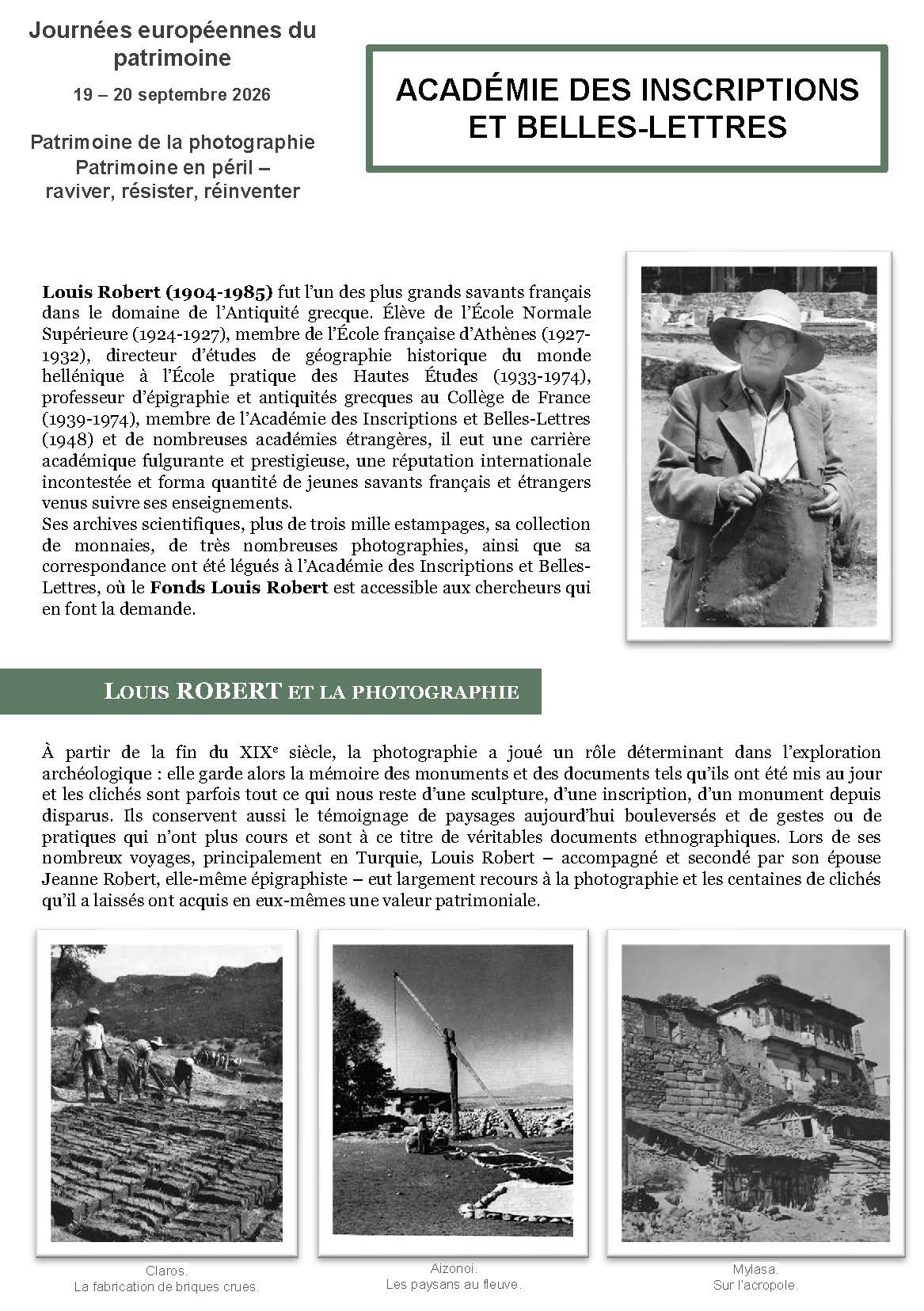 Journées européennes du Patrimoine « Patrimoine de la photographie »